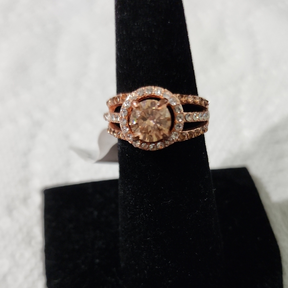 Elegant Rose Gold Ring with Multi Colored Simulated Diamond Accents